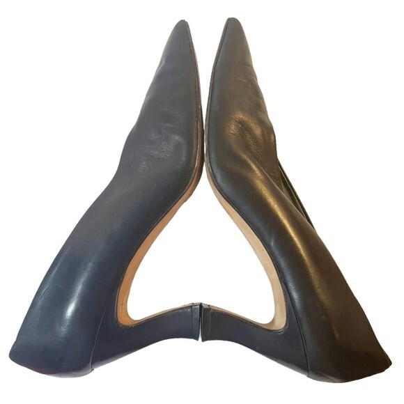 Via Spiga Heels Vintage Black Leather Elongated Square Toe Pump Womens Size 11AA - Picture 14 of 16